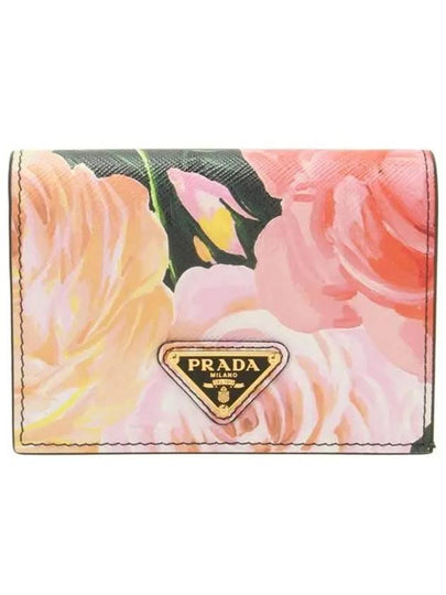 Floral Print Saffiano Leather Half Wallet Pink - PRADA - BALAAN 2