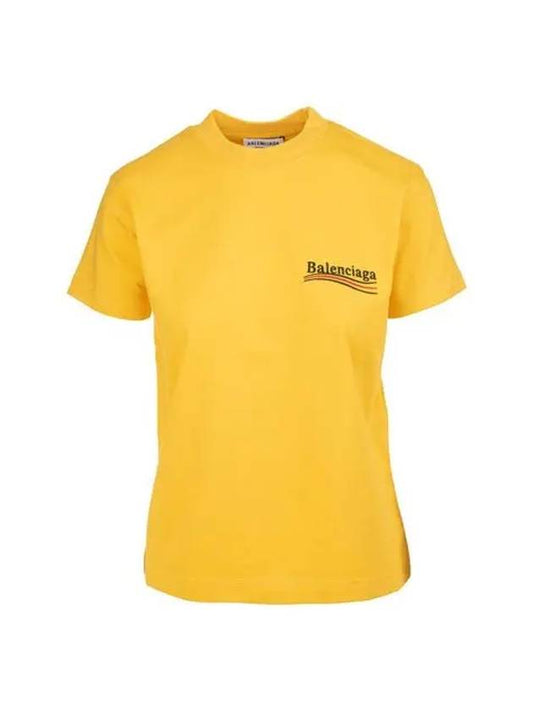 Women's Wave Logo Small Fit Short Sleeve T-Shirt Yellow - BALENCIAGA - BALAAN.