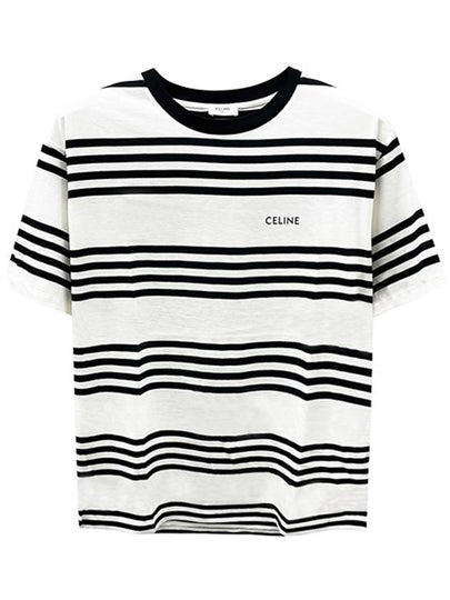 Striped Crew Neck Short Sleeve T-Shirt Black White - CELINE - BALAAN 2