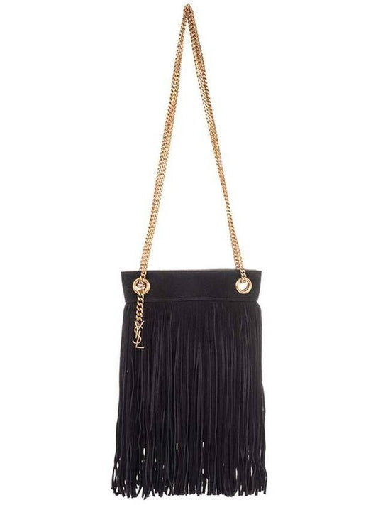 Grace Small Fringe Suede Hobo Shoulder Bag Black - SAINT LAURENT - BALAAN.