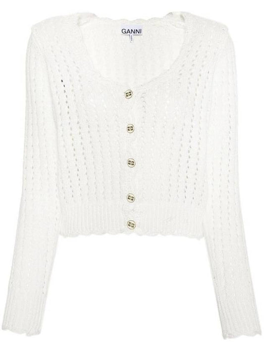 Button Knit Cardigan White - GANNI - BALAAN 1