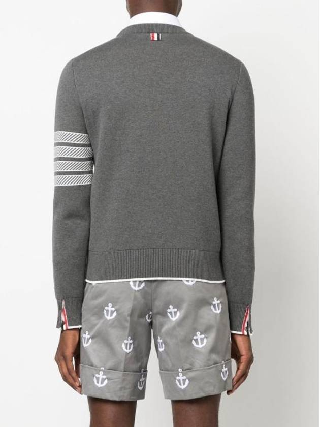 Men's Anchor Jacquard 4-Bar Crew Neck Knit Top Med Grey - THOM BROWNE - BALAAN 3