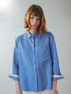 Women's Wrist Tape Color Matching Linen Shirt Blue - VOYONN - BALAAN 11