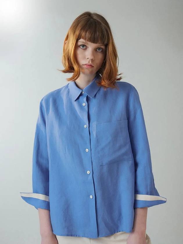 Wrist Tape Color Matching Linen Shirt Blue - VOYONN - BALAAN 11