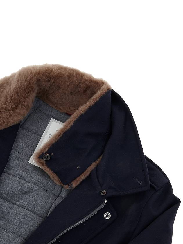 Fur Collar Flap Pocket Jacket Navy - BRUNELLO CUCINELLI - BALAAN 9