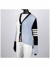 Fun Mix 4 Bar Pointelle V Neck Cardigan Light Blue - THOM BROWNE - BALAAN 3