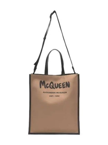 Graffiti Logo Tote Bag Beige Black Handbag - ALEXANDER MCQUEEN - BALAAN 1