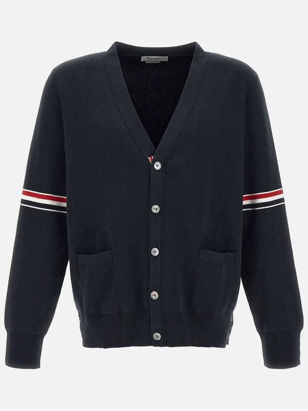 Milano Stitch Sprite Armband Cotton V-neck Cardigan Navy - THOM BROWNE - BALAAN 2