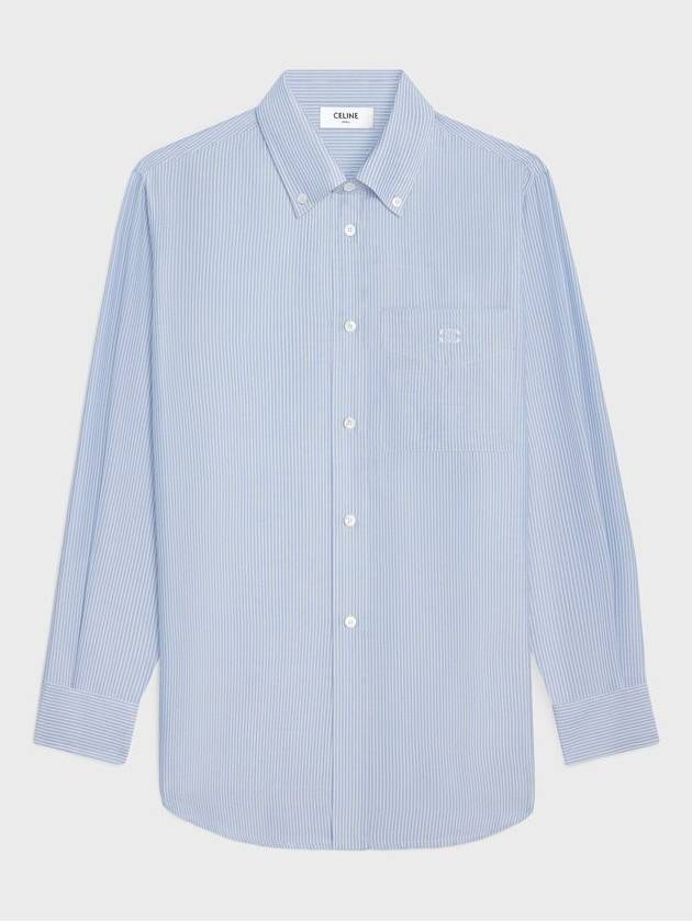 Tomboy Striped Silk Long Sleeve Shirt Light Blue - CELINE - BALAAN 2