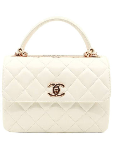 White Lambskin Champagne Gold Trendy CC Top Handle Flap 2WAY A92236 - CHANEL - BALAAN 1