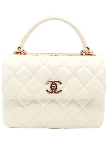 White Lambskin Champagne Gold Trendy CC Top Handle Flap 2WAY A92236 - CHANEL - BALAAN 1