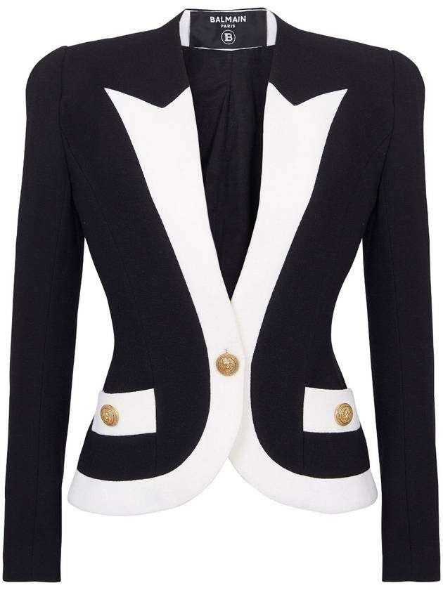 1 Button Blazer BF0SK530WB86 EAB NOIR BLANC B0170734691 - BALMAIN - BALAAN 2