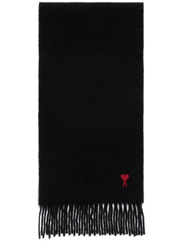 Small Heart Logo Classic Wool Scarf Black - AMI - BALAAN 1