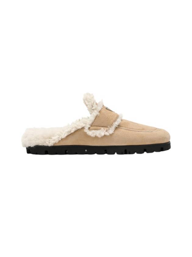 Women's Triangle Logo Shearling Lining Slippers Ecru - PRADA - BALAAN 2