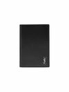 Tiny Cassandre Monogram Silver Leather Passport Wallet Black - SAINT LAURENT - BALAAN.