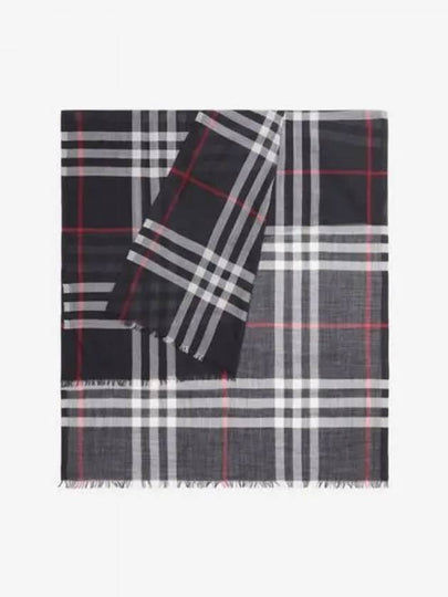 Check Lightweight Wool Silk Scarf Navy - BURBERRY - BALAAN 2