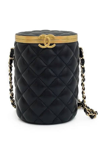 Quilted Cosmetic Bag Black Vintage Gold Plated Lambskin 4ET0699 - CHANEL - BALAAN 1