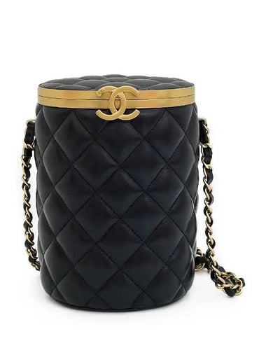 Quilted Cosmetic Bag Black Vintage Gold Plated Lambskin 4ET0699 - CHANEL - BALAAN 1