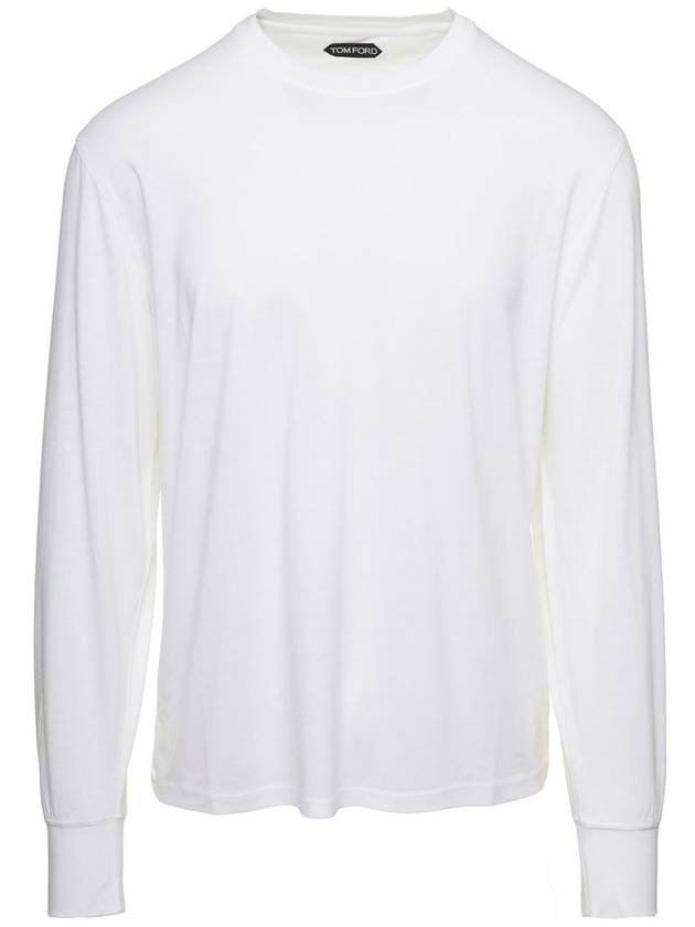 Embroidered Logo Lyocell Cotton Blend Jersey Long Sleeve T-Shirt White - TOM FORD - BALAAN 2