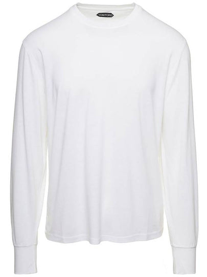 Embroidered Logo Lyocell Cotton Blend Jersey Long Sleeve T-Shirt White - TOM FORD - BALAAN 2