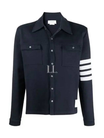 Double Face Cotton Knit 4 Bar Button Shirt Jacket Navy - THOM BROWNE - BALAAN 2