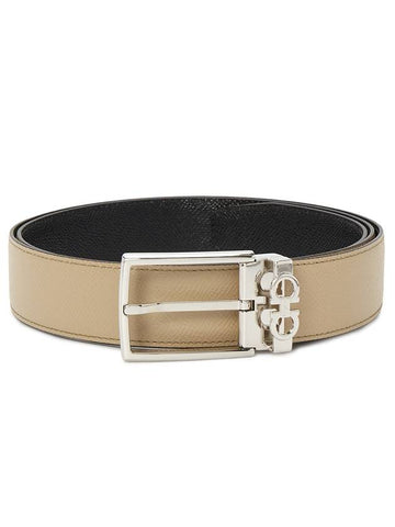 Gancini Reversible Adjustable Leather Belt Beige - SALVATORE FERRAGAMO - BALAAN 1