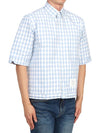 Gingham Poplin Drawstring Hem Short Sleeve Shirt Light Blue - THOM BROWNE - BALAAN 4