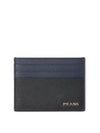 Logo Saffiano Leather Card Wallet Black Baltic Blue - PRADA - BALAAN 1