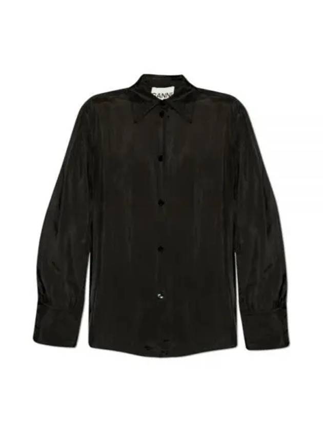 Viscose Habotai Long Sleeve Shirt Black - GANNI - BALAAN 2