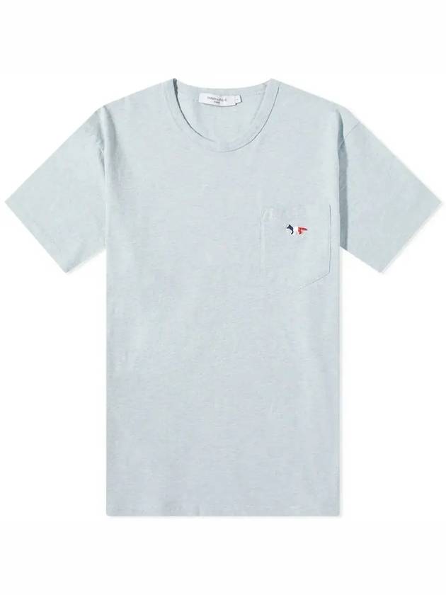 Tricolor Fox Patch Classic Pocket Short Sleeve T-Shirt Blue - MAISON KITSUNE - BALAAN 3