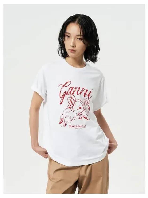 Basic Jersey Bunnies Relax Fit T Shirt Bright White Domestic Product GM0024042386175 - GANNI - BALAAN 1