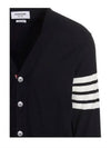 Men's Sustainable Classic Diagonal Wool Cardigan Navy - THOM BROWNE - BALAAN 4