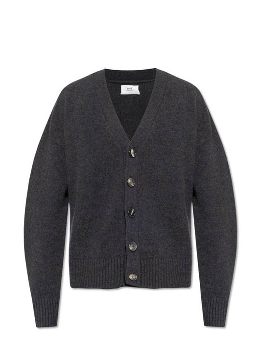 Wool Cashmere Cardigan Grey - AMI - BALAAN 1