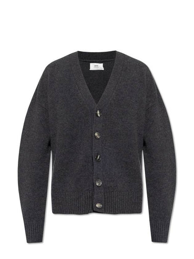 Wool Cashmere Cardigan Grey - AMI - BALAAN 1