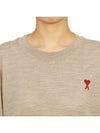 Heart Logo Crew Neck Merino Wool Knit Top Champagne - AMI - BALAAN 7