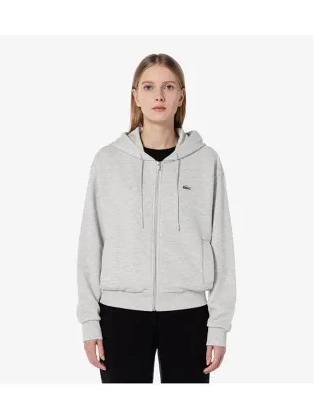 Women s hooded zip up t shirt melange gray - LACOSTE - BALAAN 1