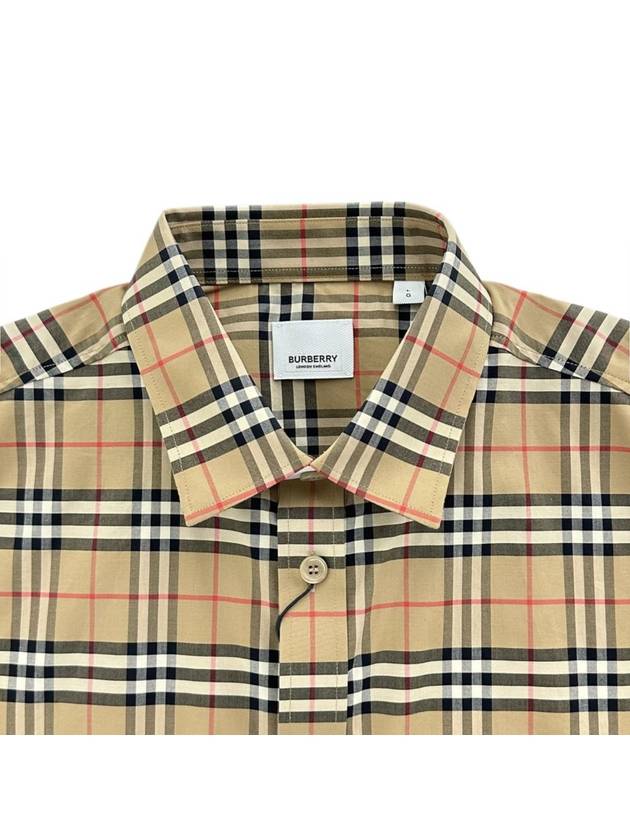 Small Scale Check Stretch Cotton Long Sleeve Shirt Beige - BURBERRY - BALAAN 4