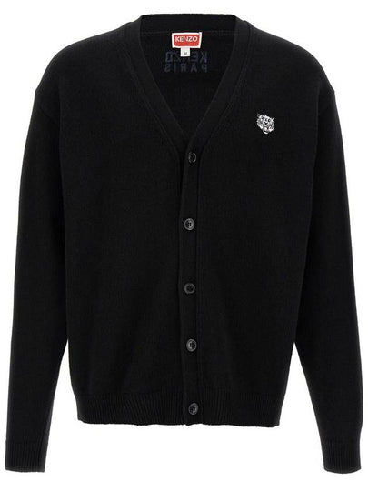 Happy Tiger Embroidered Wool Cardigan Black - KENZO - BALAAN 2