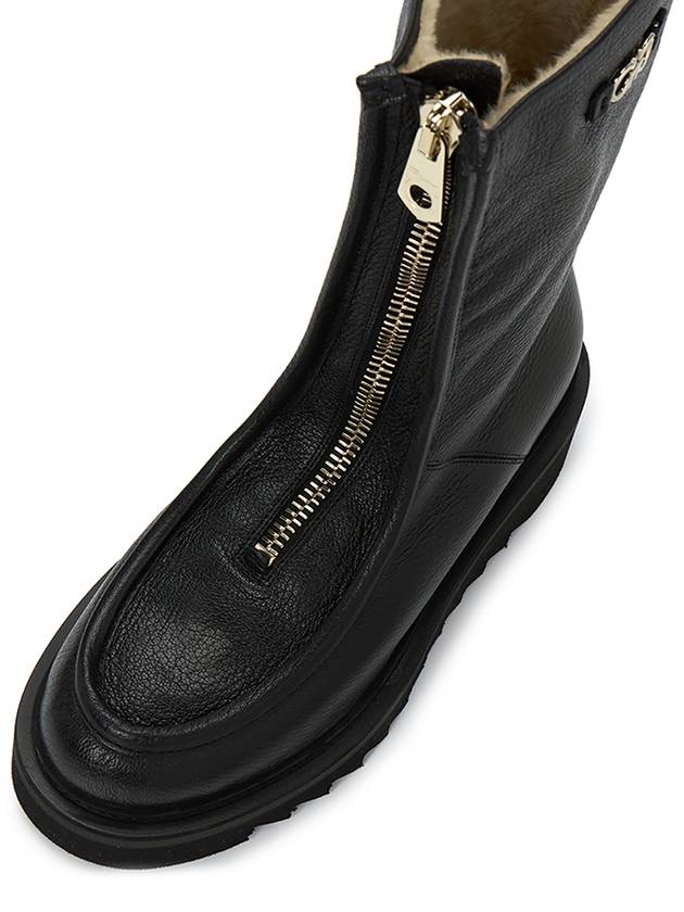Salvatore Women's ERIALO Gancini Leather Zip-up Middle Boots Black - SALVATORE FERRAGAMO - BALAAN.