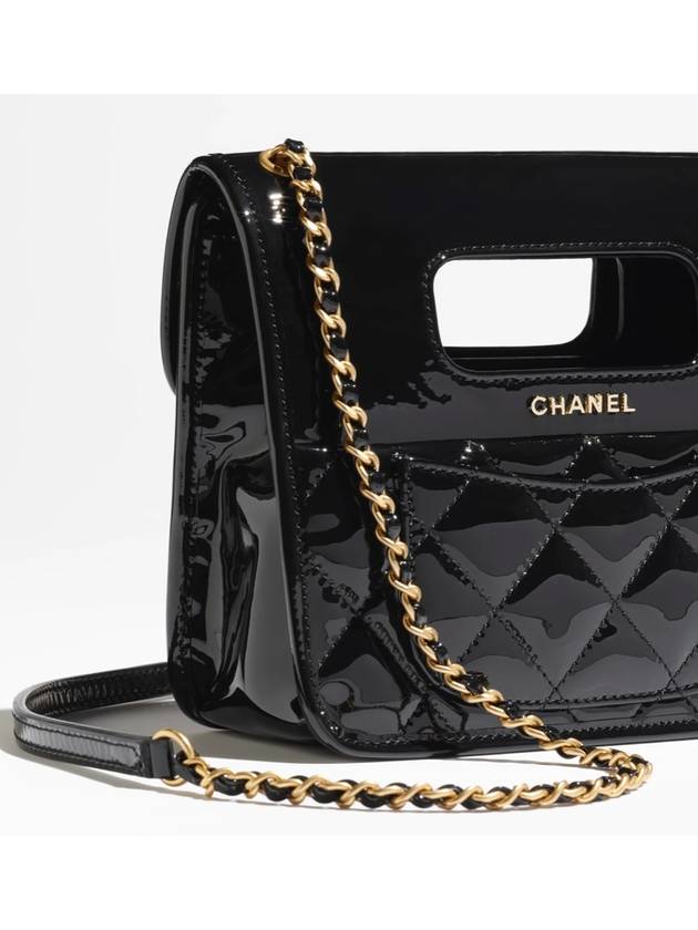 Mini Flap Bag with Handle Patent Calfskin Gold Metal Black - CHANEL - BALAAN 4