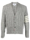 Donegal Twist Cable 4 Bar Classic V Neck Cardigan Light Grey - THOM BROWNE - BALAAN 2