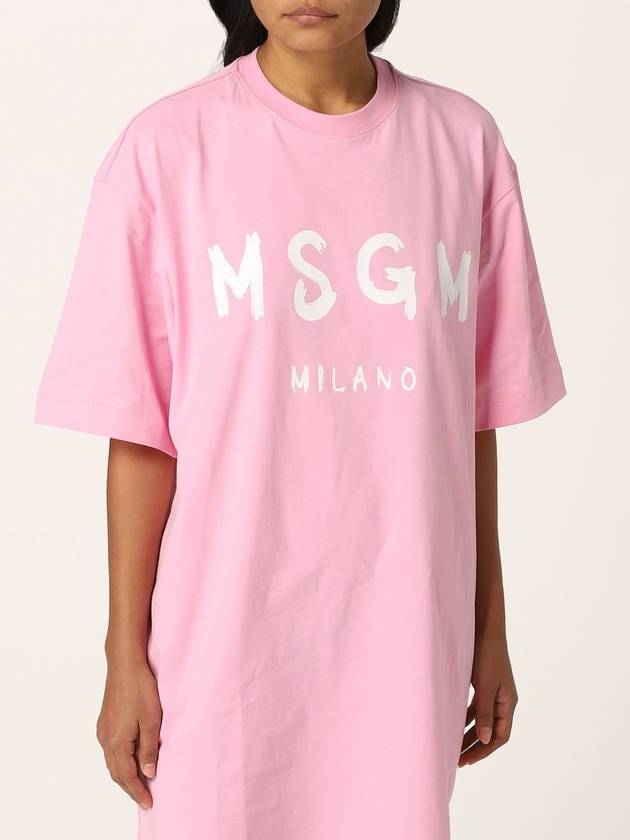 Milano Brushed Logo Short Sleeve Short Dress Pink - MSGM - BALAAN 4