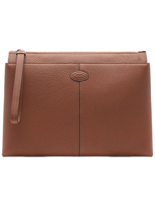 Logo Patch Document Leather Clutch Bag Brown - TOD'S - BALAAN 2