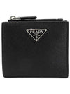 Triangle Logo Saffiano Half Wallet Black - PRADA - BALAAN 2