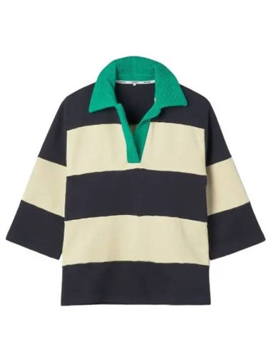 Big collar striped t shirt dark blue beige green - SUNNEI - BALAAN 1