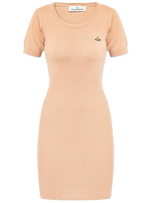 Women's ORB Knit  Blend Short Dress Beige - VIVIENNE WESTWOOD - BALAAN 1