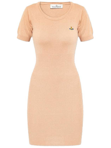 Women's ORB Knit  Blend Short Dress Beige - VIVIENNE WESTWOOD - BALAAN 1