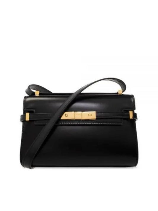 Manhattan Mini Embossed Gold-Tone Logo Leather Cross Bag Black - SAINT LAURENT - BALAAN 2