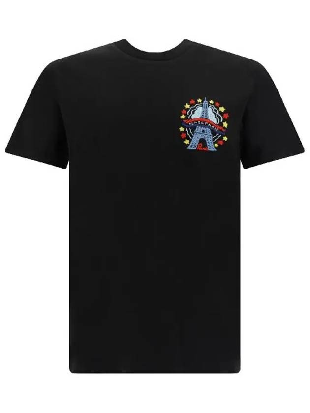 Drawn Varsity Embroidered Slim Cotton Short Sleeve T-shirt Black - KENZO - BALAAN 2