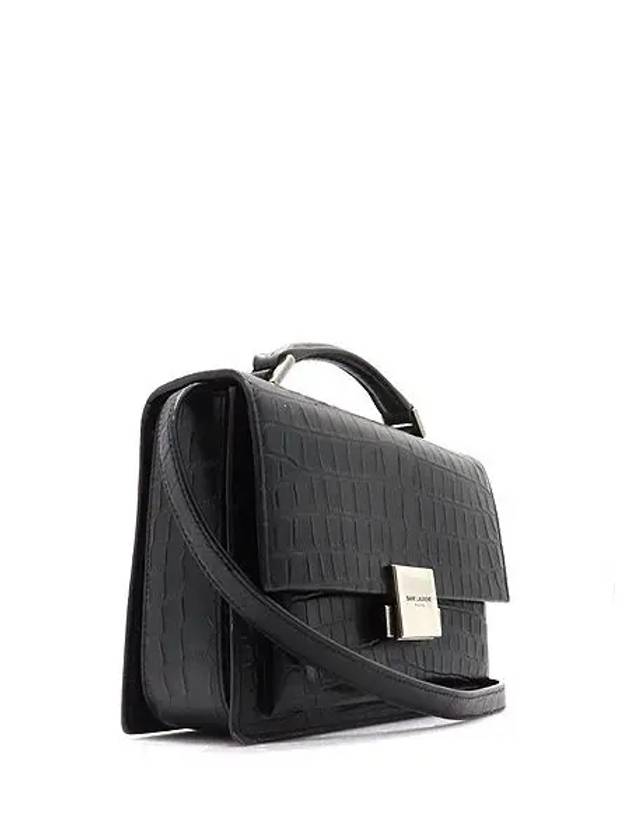 482051 Black Crocodile Pattern Calfskin M Medium Vintage Silver Chain Satchel Top Handle Bag Shoulder Strap 2WAY - SAINT LAURENT - BALAAN 3